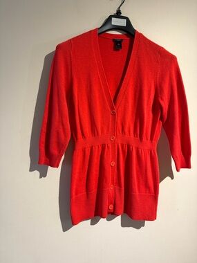 Ann Taylor Red Button-Front V-Neck Cardigan